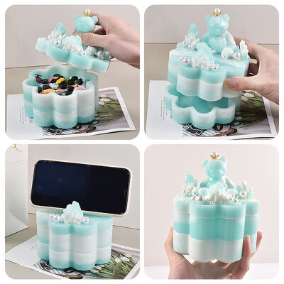 Drip Glue DIY Resin Gypsum Eight Petal Flower Storage Box, Stacked Music Multi-layer Storage Tank, Silicone Mold
