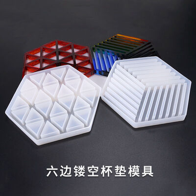 Crystal Dropper Mold Hexagonal Coaster DIY Hexagonal Inner Triangle Inner Stripe Coaster Silicone Mold
