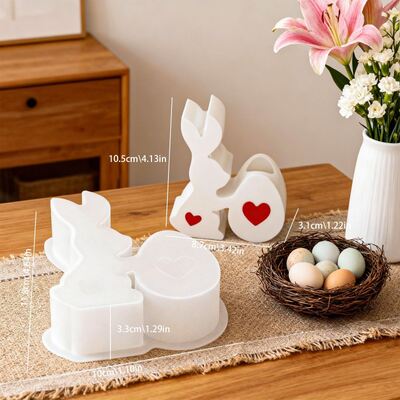 Cross Border Easter Rabbit Easter Egg Silicone Mold Flat Candlestick Holding Egg Rabbit DIY Aromatherapy Gypsum Decoration Grinding Tool