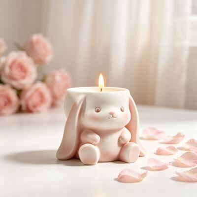 Ins Cute Drooping Ear Rabbit Candle Holder Silicone Mold 3D Rabbit Aromatherapy Candle Cup Mold Gypsum Potted Plant Mold