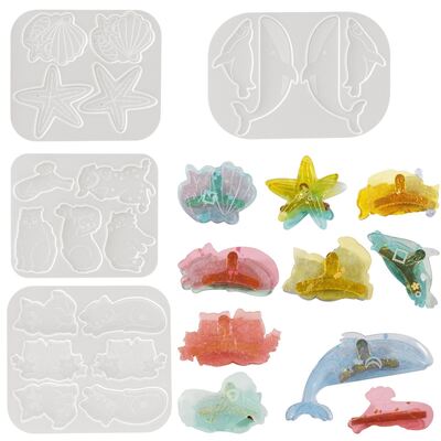 Ocean Style Hair Clip Silicone Mold, Cat Dog Dolphin Claw Clip Mold, DIY Dropper Gum Hair Accessory Mold