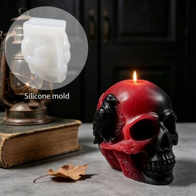 Cráneo de cuervo transfronterizo vela perfumada Molde de silicona Halloween con tema oscuro Figura de yeso hecha a mano Molde