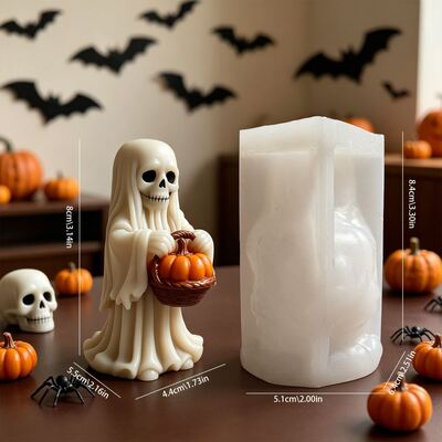 Esqueleto 3D Cestión fantasma Candela de calabaza Molde de silicona DIY Halloween Aromaterapia Molde de yeso