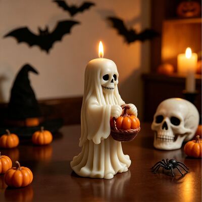 Esqueleto 3D Cestión fantasma Candela de calabaza Molde de silicona DIY Halloween Aromaterapia Molde de yeso