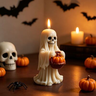 Esqueleto 3D Cestión fantasma Candela de calabaza Molde de silicona DIY Halloween Aromaterapia Molde de yeso