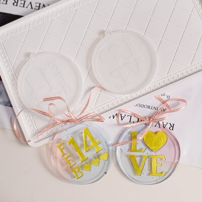 DIY Cristal Dropper Resina en forma de corazón Circular Inglés Amor colgante colgante llavero de la cadena de llaves Día de San Valentín Molde de silicona