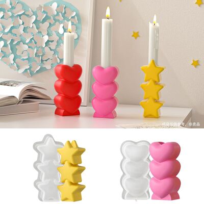 Cross Border Triple Star Love Candlestick Silicone Mold DIY Aromatherapy Gypsum Candle Stand Base Decoration Mold