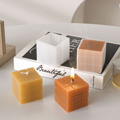 Cube Vertical Grid Aromatherapy Candle Stand Silicone Mold Cube Cube Gypsum Mold