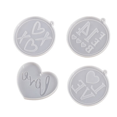 DIY Crystal Dropper Resin Heart-shaped Circular English Love Hanging Pendant Keychain Valentine's Day Silicone Mold