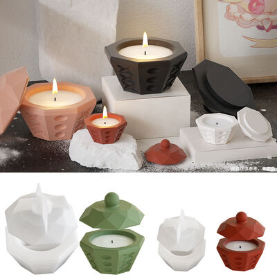 Dropping Resin Gypsum Octagonal Section Concave Pattern Candle Cup Storage Jar Flowerpot Ornament Silicone Mold