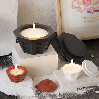 Dropping Resin Gypsum Octagonal Section Concave Pattern Candle Cup Storage Jar Flowerpot Ornament Silicone Mold