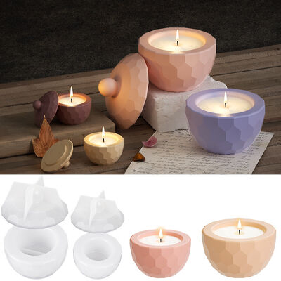 DIY Crystal Dropper Storage Box, Flower Pot Jar, Round Hexagonal Cut Pattern, Gypsum Candle Cup, Silicone Mold