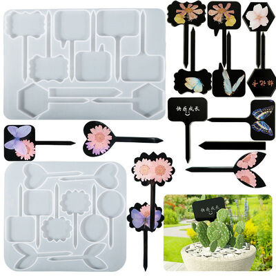 DIY Drip Glue Resin Gypsum Plant Pottery Card Insertion Sign Flower Marking Card Silicone Mold