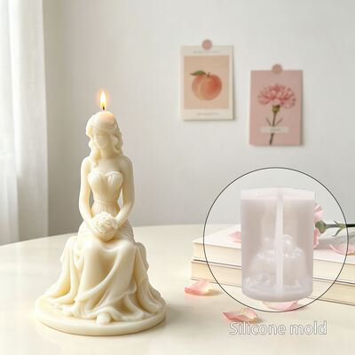 Three Dimensional Flower Holding Girl Sitting Posture Portrait Aromatherapy Candle Silicone Mold DIY Gypsum Ornament Mold