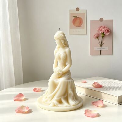 Three Dimensional Flower Holding Girl Sitting Posture Portrait Aromatherapy Candle Silicone Mold DIY Gypsum Ornament Mold