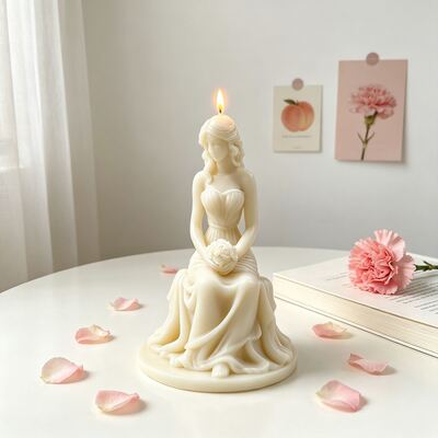 Three Dimensional Flower Holding Girl Sitting Posture Portrait Aromatherapy Candle Silicone Mold DIY Gypsum Ornament Mold