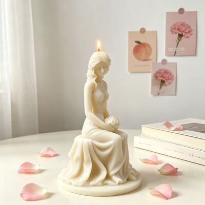 Three Dimensional Flower Holding Girl Sitting Posture Portrait Aromatherapy Candle Silicone Mold DIY Gypsum Ornament Mold