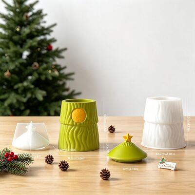 Cross Border New Product Star Christmas Tree Elk Pattern Storage Can Candle Cup Ornament Container Silicone Mold