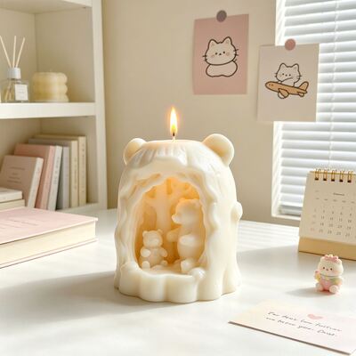 Ins Wind Tree Cave Bear Silicone Mold DIY Forest Mother And Child Bear Aromatherapy Candle Gypsum Decoration Mold