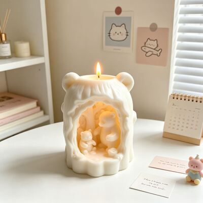 Ins Wind Tree Cave Bear Silicone Mold DIY Forest Mother And Child Bear Aromatherapy Candle Gypsum Decoration Mold