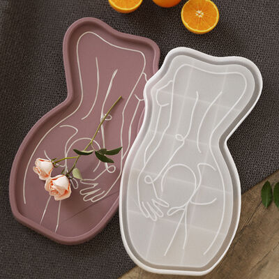 DIY Crystal Drip Glue Cement Gypsum Body Abstract Line Tray Storage Plate Dish Ornament Silicone Mold