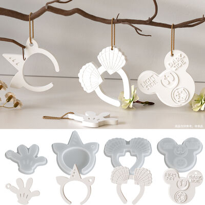 DIY Aroma Gypsum Handprint Shell Unicorn Bear Head Hanging Tag Pendant Keychain Silicone Mold
