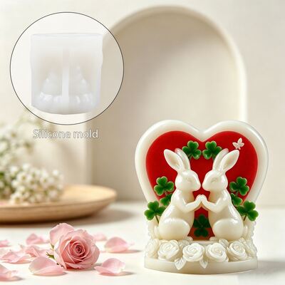 3D Love Rabbit Silicone Mold DIY Aromatherapy Gypsum Cement Candle Pendant Dropping Mold