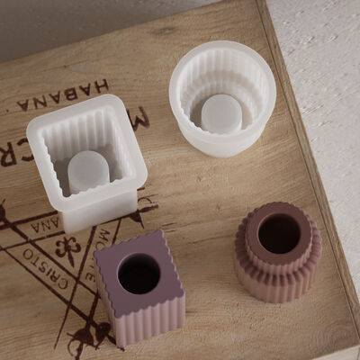 DIY Dropper Resin Gypsum Circular Rectangular Striped Candle Holder Base Decoration Ornament Silicone Mold