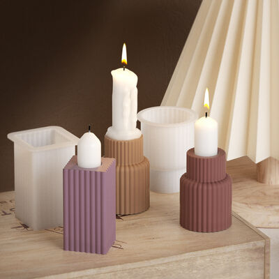 DIY Dropper Resin Gypsum Circular Rectangular Striped Candle Holder Base Decoration Ornament Silicone Mold