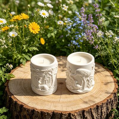 Relief Forest Moose And White Heron Mother And Child Cylinder Aroma Candle Cup Storage Jar Decorative Silicone Mold