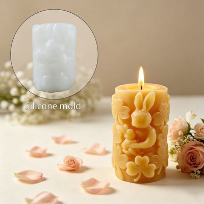 DIY Cross Border Aromatherapy Gypsum Cylinder Relief Clover Mother Child Rabbit Candle Ornament Silicone Mold