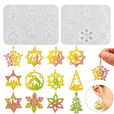 Christmas Popular Pendant Silicone Mold DIY Christmas Snowflake Star Earrings Hanging With Drip Glue Mold
