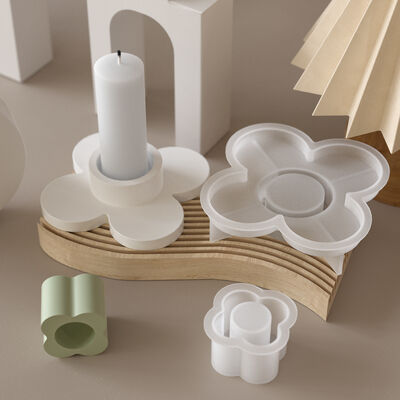 Ins Estilo minimalista Cuatro hojas de trébol portavelas Ornamento Molde de silicona DIY Yeso Molde de decoración para el hogar