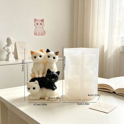 3D Stacked Cat Silicone Mold DIY Cartoon Four Stacked Cat Aromatherapy Candle Gypsum Mold