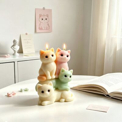 3D Stacked Cat Silicone Mold DIY Cartoon Four Stacked Cat Aromatherapy Candle Gypsum Mold