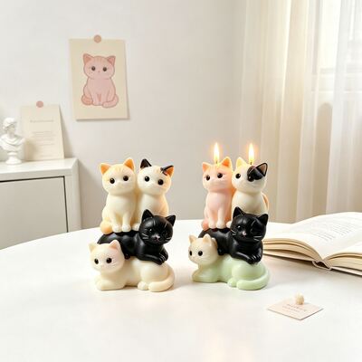 3D Stacked Cat Silicone Mold DIY Cartoon Four Stacked Cat Aromatherapy Candle Gypsum Mold