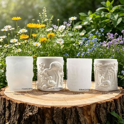 Relief Forest Elk White Crane Mother And Child Cylindrical Aromatherapy Candle Cup Storage Jar Ornament Silicone Mold