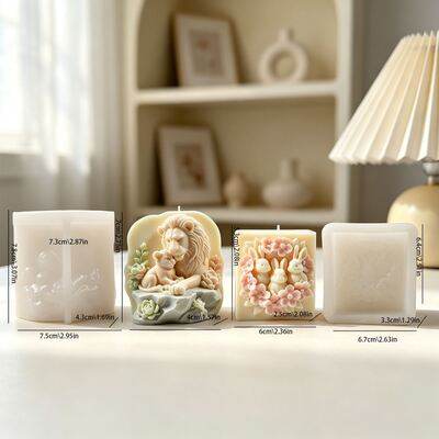 Cross Border Relief Lion Mother Son Flower Parent-child Rabbit Silicone Mold DIY Aromatherapy Gypsum Soap Mold