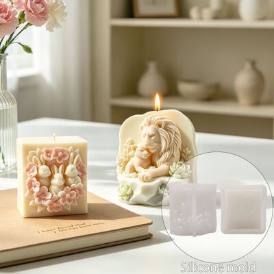 Cross Border Relief Lion Mother Son Flower Parent-child Rabbit Silicone Mold DIY Aromatherapy Gypsum Soap Mold