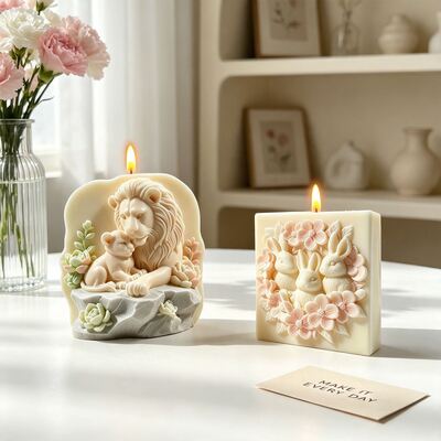 Cross Border Relief Lion Mother Son Flower Parent-child Rabbit Silicone Mold DIY Aromatherapy Gypsum Soap Mold