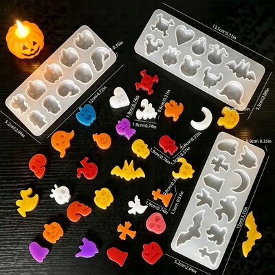 Halloween Pumpkin Storage Box Skull Ghost Devil Cross Wax Particle Pendant Silicone Mold