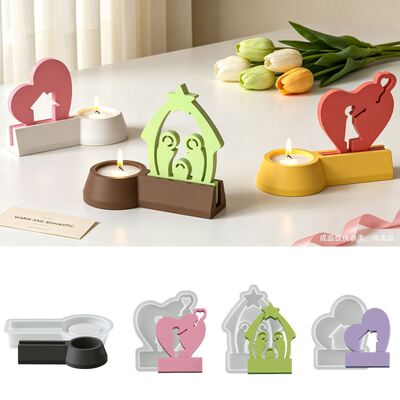 Cross Border New Product Love Balloon Family Blessing Love House Candlestick Base Insertion Plate Silicone Mold