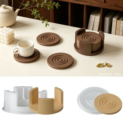  Cross-border INS Minimalist Style Round Threaded Cup Coaster With Circular Hollow Storage Base, Gypsum Silicone Mold