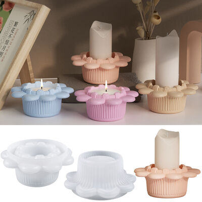 DIY Handmade Gypsum Cement Aromatherapy Candle Cup Gypsum Storage Can Lotus Mirror Silicone Mold Creative Ornament