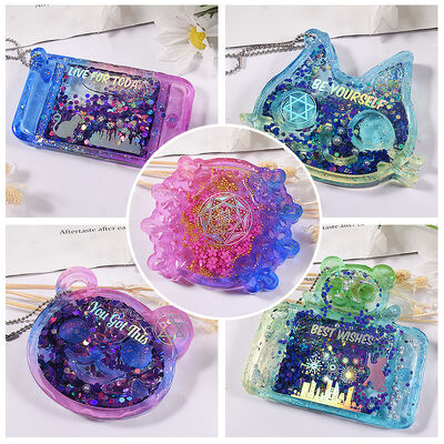 Little Bear Mobile Phone Cat Wreath Flowing Sand Pendant Hanging Silicone Mold DIY Crystal Drip Glue Keychain