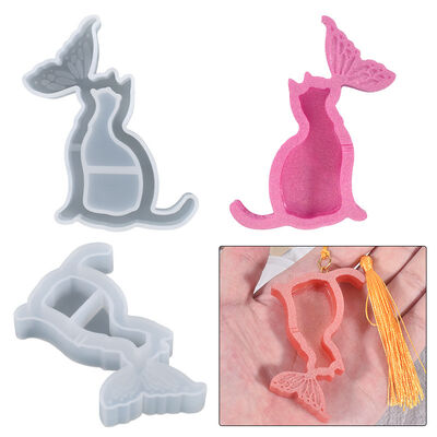 DIY Crystal Resin Mold Cat Fish Tail Pendant Flowing Sand Accessory Silicone Mold Wholesale In Stock