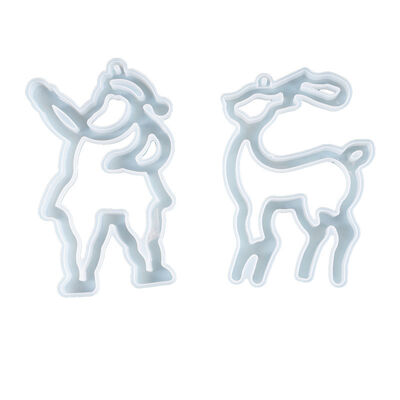 DIY Crystal Epoxy Mold Santa Claus And Reindeer Pendant Room Decoration Theme Silicone Mold
