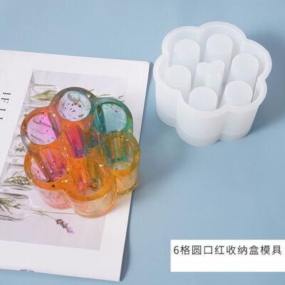 DIY Epoxy Mold Storage Box, 6-bin Round Lipstick Storage Box, Table Decoration, Silicone Mold Storage