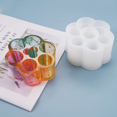 DIY Epoxy Mold Storage Box, 6-bin Round Lipstick Storage Box, Table Decoration, Silicone Mold Storage