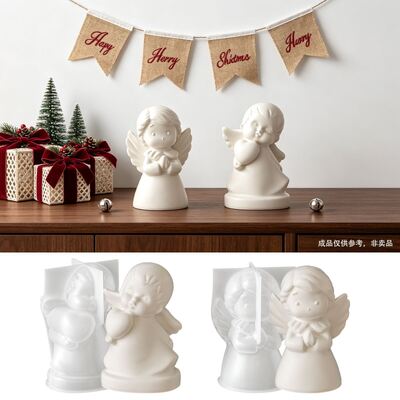 Silicone Mold For Christmas Little Angel, DIY Aroma Candle Plaster Mold Featuring A Hugging, Praying Angel With A Heart